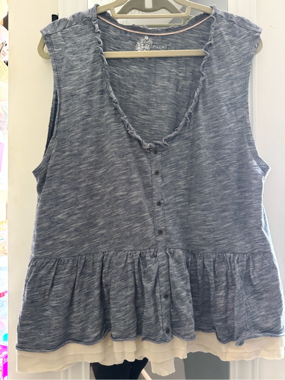 Pilcro Anthropologie Blue Sleeveless Ruffle-Hem Peplum Top